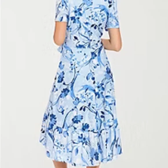 London Style Blue Floral High-Low Wrap Dress - Picture 2 of 4